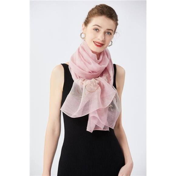 Women Silk & Wool Long and Large Scarf Shawl Wrap For Evening Dress - Picture 6 of 7